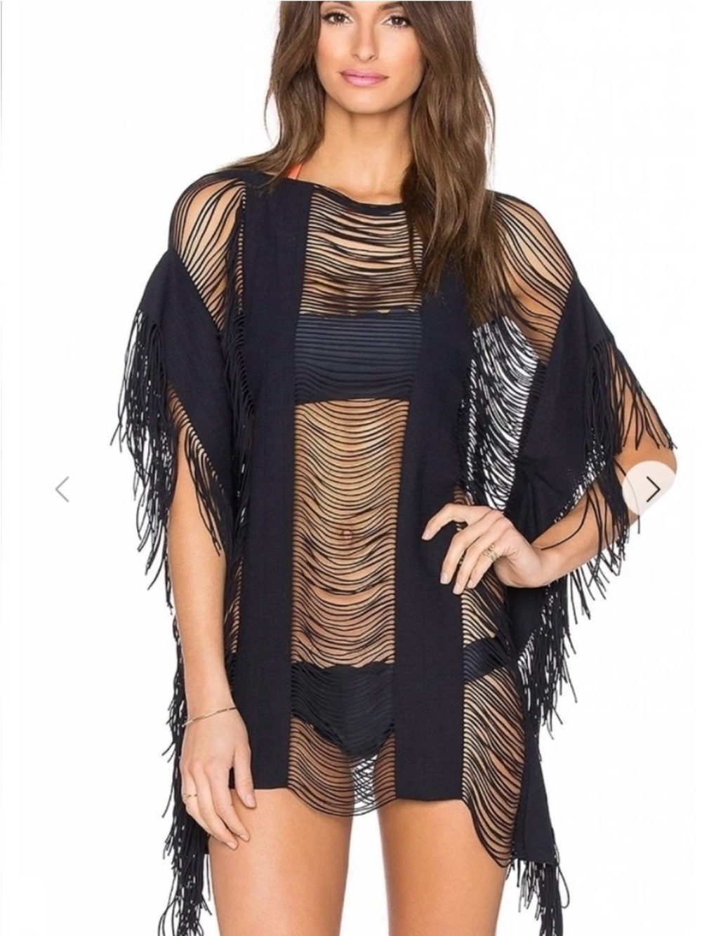 Pilyq swim Monique black fringe Beach Cover-Up in XS/S